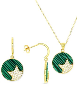 Macy's - 2-Pc. Set Lab-Created Malachite & Cubic Zirconia Star Circle Pendant Necklace & Matching Drop Earrings