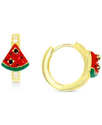 Macy's - Watermelon Enamel Hoop Earrings in 14k Gold over Sterling Silver, 1/2"