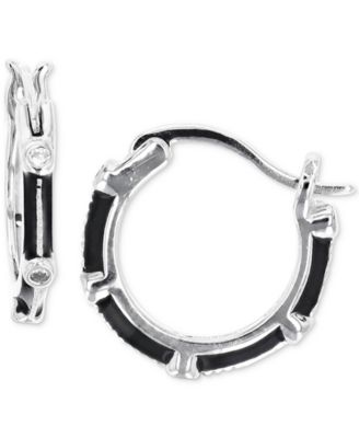 Macy's - Black Enamel Segmented Small Hoop Earrings in Sterling Silver, 0.55"