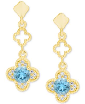 Macy's - Lab-Created Aquamarine (7/8 ct. t.w.) & Lab-Created White Sapphire (1/4 ct. t.w.) Quatrefoil Drop Earrings in 14k Gold-Plated Sterling Silver