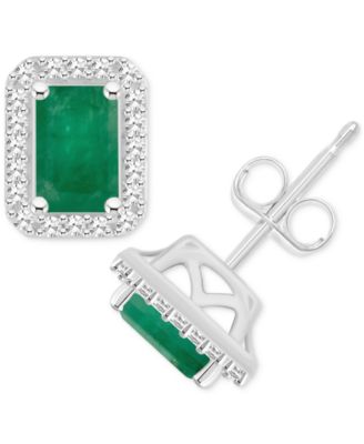 Macy's - Emerald (1-1/8 ct. t.w.) & Diamond (1/5 ct. t.w.) Stud Earrings in Sterling Silver (Also in Ruby & Sapphire)