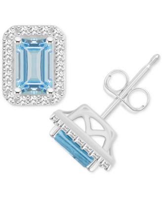 Macy's - Aquamarine (1 ct. t.w.) & Diamond (1/5 ct. t.w.) Stud Earrings in Sterling Silver (Also in Opal)