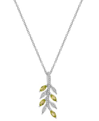 Macy's - Peridot (3/8 ct. t.w.) & Diamond (1/10 ct. t.w.) Twig 18" Pendant Necklace in Sterling Silver