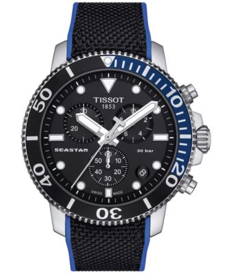 Tissot - Men's Swiss Chronograph Seastar 1000 Black Textile Strap Watch 46mm