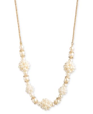 Marchesa - Gold-Tone Imitation Pearl Frontal Necklace, 16" + 3" extender