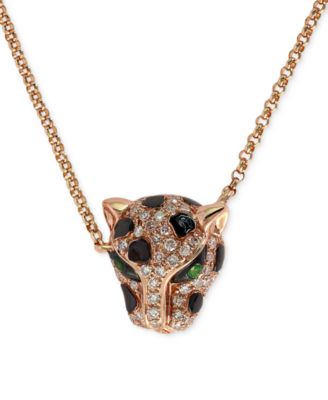 EFFY Collection - Diamond (1/6 ct. t.w.) and Emerald Accent Panther Pendant Necklace in 14k Rose Gold