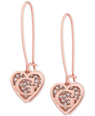 GUESS - Rose Gold-Tone Pav&eacute; Heart Logo Drop Earrings