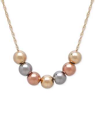 Italian Gold - Tri-Tone Beaded Statement Necklace in 10k Yellow, White and Rose Gold