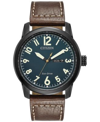 Citizen - Men's Eco-Drive Military Brown Leather Strap Watch 42mm BM8478-01L