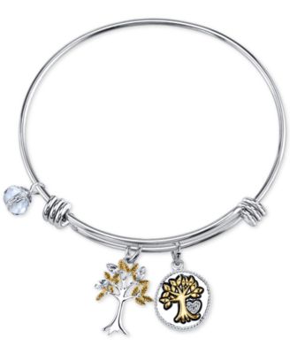 Unwritten - Two-Tone Family Tree Message Charm Bangle Bracelet in Stainless Steel