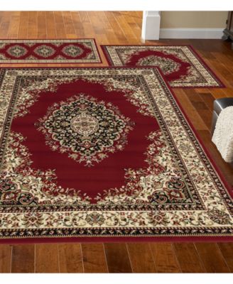KM Home - Studio Kerman Red 3-Pc. Rug Set