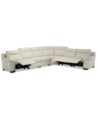 Furniture - Julius II 6-Pc. Leather Sectional Sofa With 3 Power Recliners, Power Headrests & USB Power Outlet