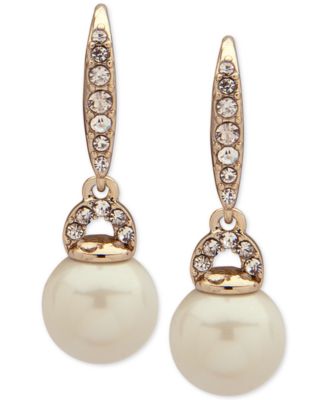 Lauren Ralph Lauren - Gold-Tone Pav&eacute; & Imitation Pearl Drop Earrings
