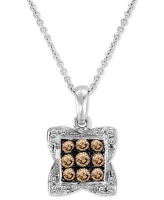 Le Vian - Chocolate Diamond (3/8 ct. t.w.) & Vanilla Diamond Accent Square Cluster 18" Pendant Necklace in 14k White Gold
