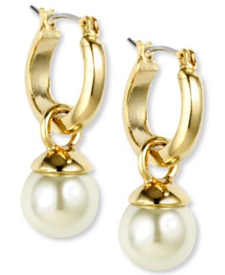 Anne Klein - Gold-Tone Imitation Pearl Drop Off Hoop Earrings