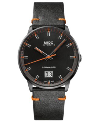 Mido - Men's Swiss Automatic Commander Big Date Black Leather Strap Watch 42mm