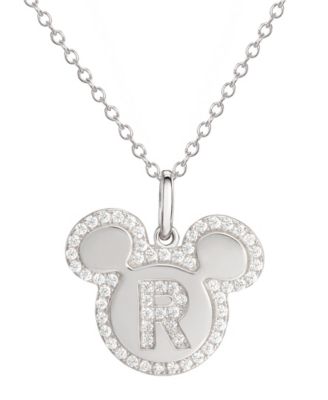 Disney - Mickey Mouse Cubic Zirconia Initial 18" Pendant Necklace in Sterling Silver