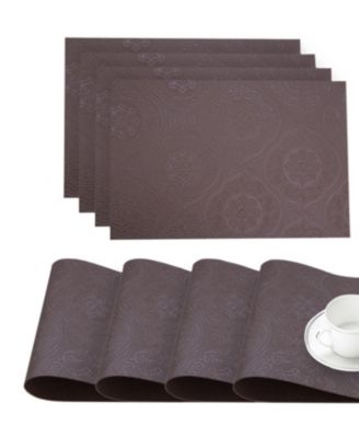 Dainty Home - Faux Leather Hyde Park Slip Resistant Suede Backing Embossed 3D Surface Luxury Place Mats Set of 4, 12 inch x 18 inch Rectangle