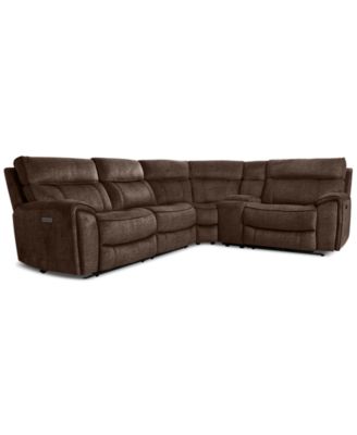 Furniture - Hutchenson 5-Pc. Fabric Sectional with 2 Power Recliners, Power Headrests and Console