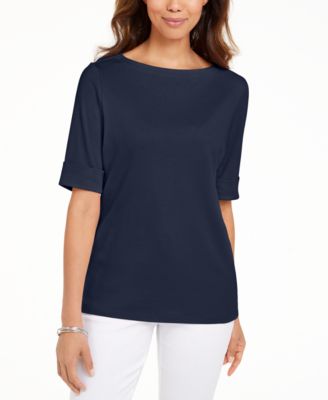 Karen Scott - Petite Cotton Elbow-Sleeve T-Shirt