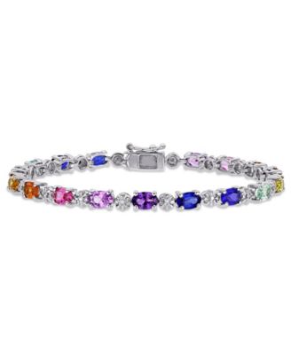 Macy's - Multi-Color Created Sapphire (9 7/8 ct. t.w.) and Diamond-Accent Tennis Bracelet in Sterling Silver