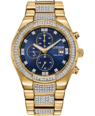 Citizen - Men's Chronograph Eco-Drive Crystal Gold-Tone Stainless Steel Bracelet Watch 42mm