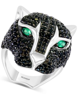 EFFY Collection - Black Spinel (5-7/8 ct. t.w.) & Green Onyx Panther Statement Ring in Sterling Silver