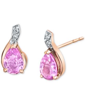 Macy's - Pink Sapphire (1 ct. t.w.) & Diamond Accent Stud Earrings in 14k Rose Gold