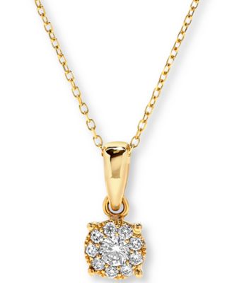 Macy's - Diamond Halo Cluster Pendant Necklace (1/4 ct. t.w.) in 14k Gold, 16" + 2" extender