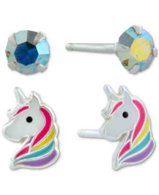 Giani Bernini - 2-Pc. Set Crystal & Enamel Unicorn Stud Earrings in Sterling Silver,
