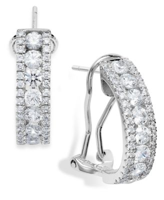 Macy's - Sterling Silver Swarovski Zirconia Three-Row Hoop Earrings (4 ct. t.w.)