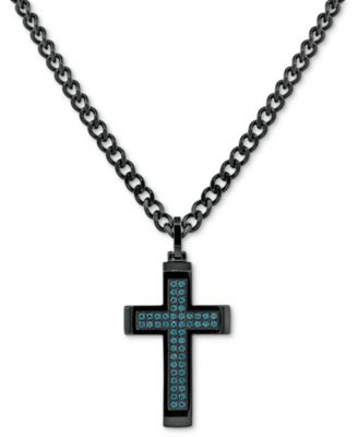 Macy's - Men's Cubic Zirconia Cross 24" Pendant Necklace in Black Ion-Plated Stainless Steel