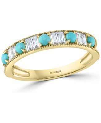 EFFY Collection - Diamond (1/4 ct. t.w.) & Turquoise (2-1/2mm) Band Ring In 14k Gold
