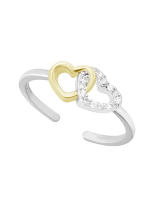 And Now This - Cubic Zirconia Double Heart Toe Ring in Two Tone