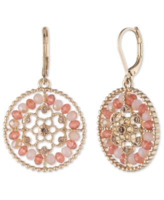 lonna & lilly - Gold-Tone Crystal & Stone Beaded Openwork Flower Drop Earrings