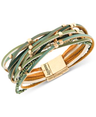 lonna & lilly - Gold-Tone Beaded & Faux-Leather Multi-Row Magnetic Bracelet