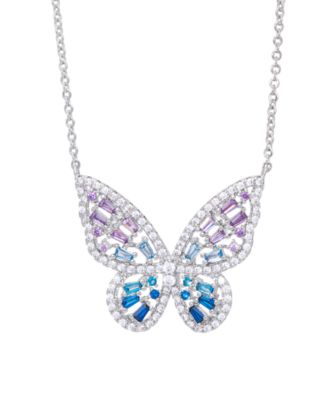 Macy's - Cubic Zirconia Red Ombre Butterfly Pendant 18" Necklace in Fine Silver Plate, Gold & Rose Gold Plate