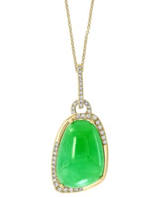EFFY Collection - Jade (17x12mm) & Diamond (1/5 ct. t.w.) 18" Pendant Necklace in 14k Gold