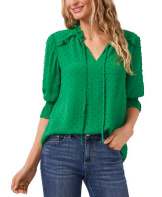 CeCe - Split-Neck Clip-Dot Blouse