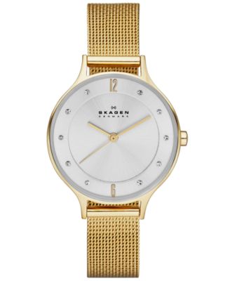 Skagen - Women's Anita Gold-Tone Stainless Steel Mesh Bracelet Watch 30mm SKW2150