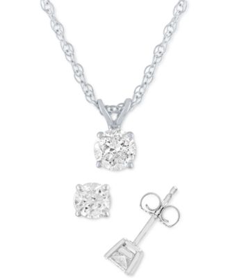 Macy's - 2-Pc. Set Diamond Pendant Necklace & Matching Stud Earrings (1 ct. t.w.) in 14k White Gold
