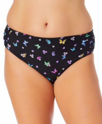 California Waves - Trendy Plus Size Butterfly-Print Side-Tab Bikini Bottoms