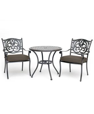 Agio - Chateau Outdoor Aluminum 3-Pc. Dining Set (32" Round Bistro Table & 2 Dining Chairs) with Outdoor Cushions