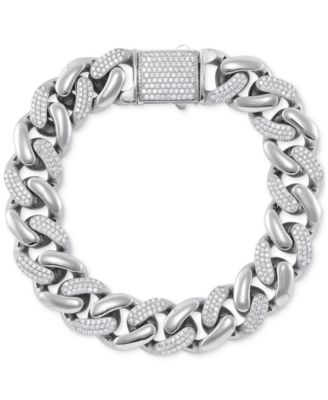 Macy's - Men's Cubic Zirconia Pav&eacute; Curb Link Chain Bracelet in Sterling Silver