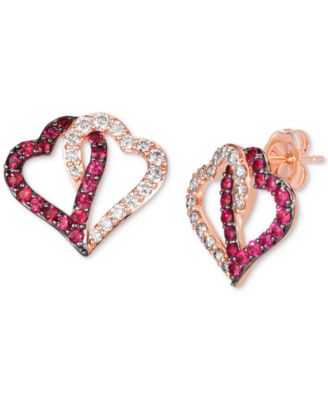 Le Vian - Passion Ruby (5/8 ct. t.w.) & Nude Diamond (1/2 ct. t.w.) Interlocking Heart Stud Earrings in 14k Rose Gold