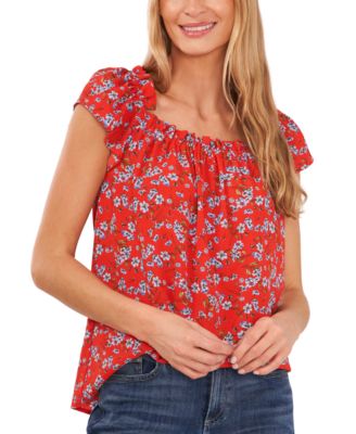 CeCe - Women's Ruffled Square-Neckline Floral Top