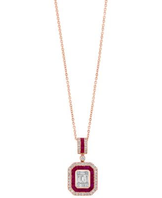 EFFY Collection - Ruby (7/8 ct. t.w.) & Diamond (5/8 ct. t.w.) Baguette Cluster 18" Pendant Necklace in 14k Rose Gold