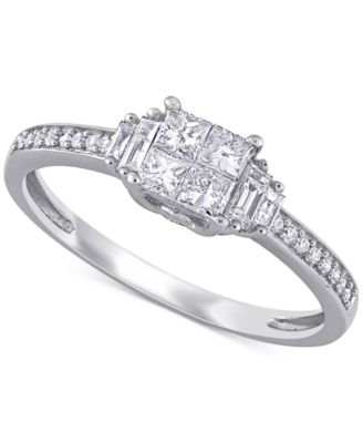 Macy's - Diamond Princess Quad Cluster Engagement Ring (1/2 ct. t.w.) in 14k White Gold