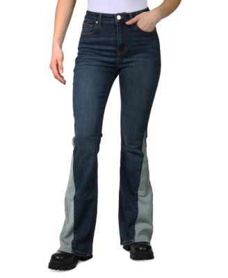 Indigo Rein - Juniors' High-Rise Flare-Leg Two-Tone Denim Jeans