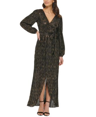 GUESS - Metallic-Striped Faux-Wrap Maxi Dress